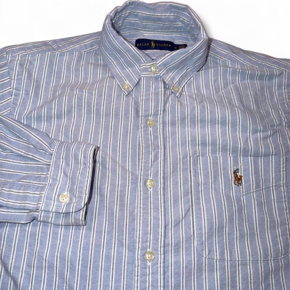Ralph Lauren light Blue White Striped Button-up Oxford Shirt Men's M